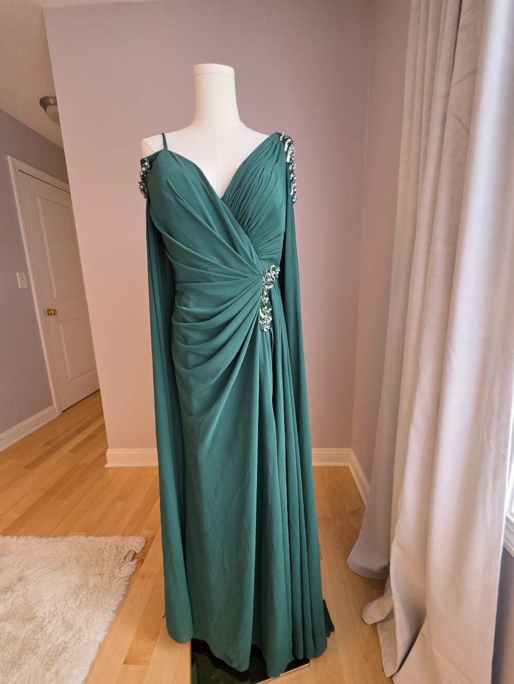 Tarik Ediz Teal Long Sleeve Gown